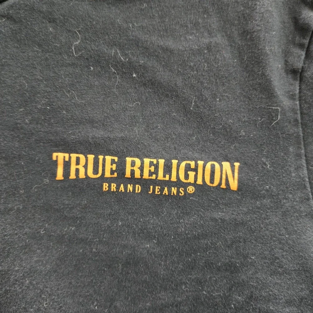 True Religion Men Shirt MEDIUM Black Graphic Print Buddha Guitar Logo